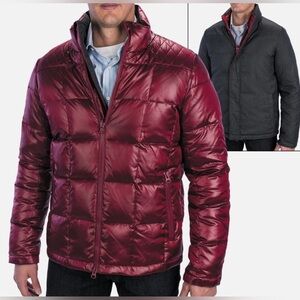 Cardinal of Canada Men's Quilted Puffer down Jacket - Burgundy Red reversible.